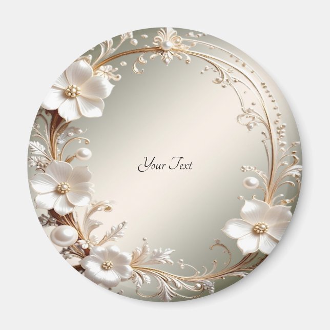 Imán de Marco Floral Blanco Ornate (Frente)