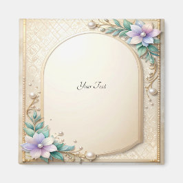 Imán de Marco Floral Decorativo con Perlas