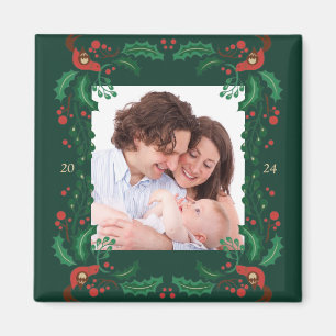 Imán de marco floral para Navidades festivos