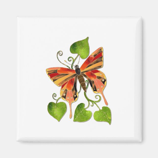 imán de mariposa de vidrio templado naranja (Frente)