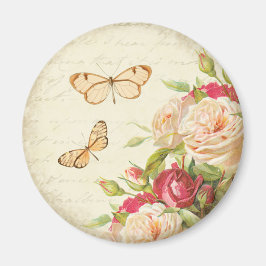 Imán de mariposa floral rosa vintage