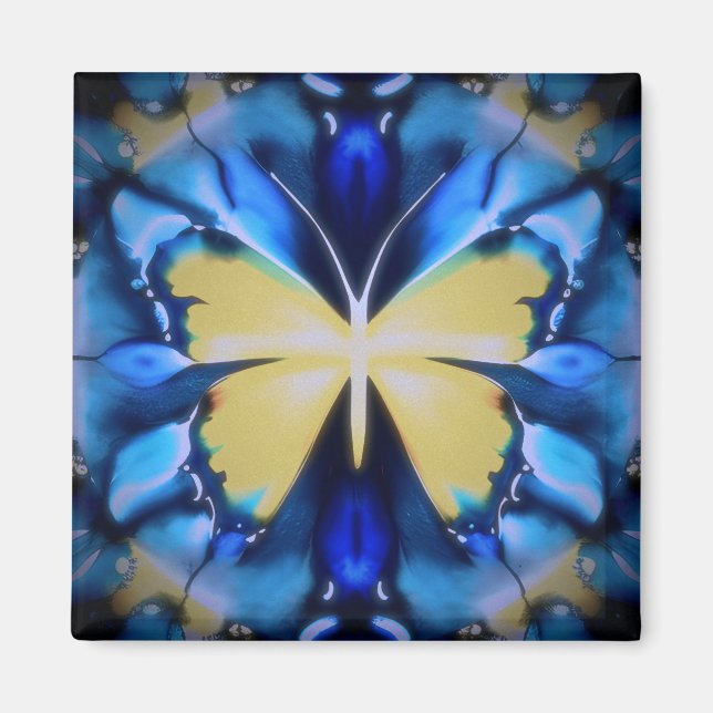 Imán de mariposas azules y amarillas (Frente)