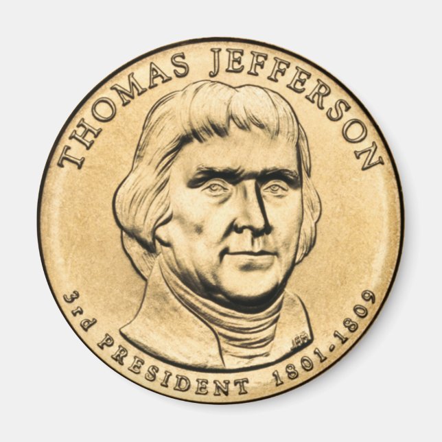 Imán de moneda presidencial de $1 de Thomas Jeffer (Frente)