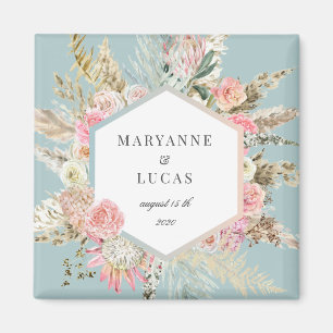 imán de monograma floral bohemio elegante