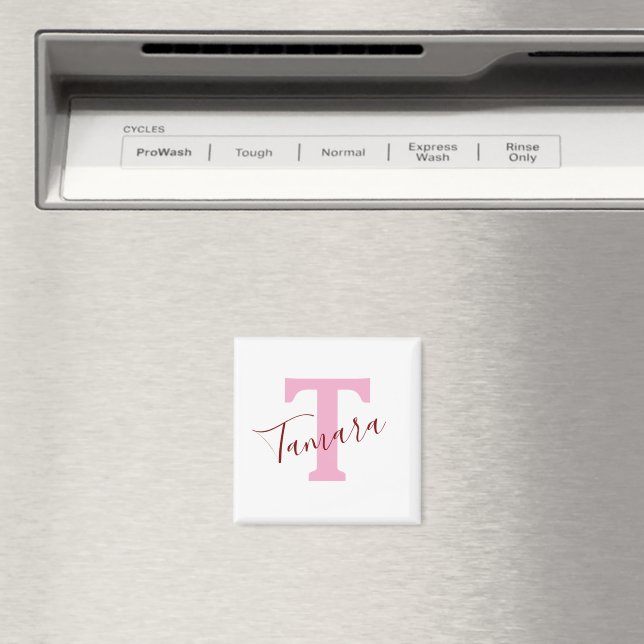 Imán de Monograma Rosa | Nombre Personalizado (In situ (lavavajillas))