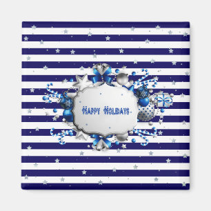 Imán de Navidad con rayas azules