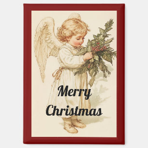 Imán de Navidad de Ángel Vintage con Acebo