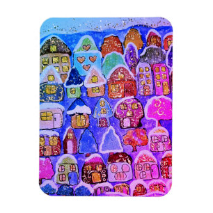 Imán de Navidad de Arte Popular de Pueblo Invernal