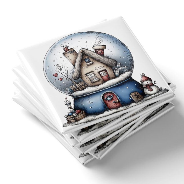 Imán de Navidad de Bola de Nieve Azul Caprichosa (Whimsical Blue Snow Globe Christmas Magnet by PiggyPrint Sticker. )