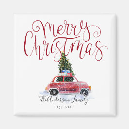 Imán de Navidad de Coche Rojo Vintage