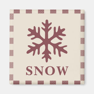 Imán de Navidad de copo de nieve rústico burgundy