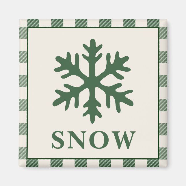 Imán de Navidad de copo de nieve verde rústico (Frente)