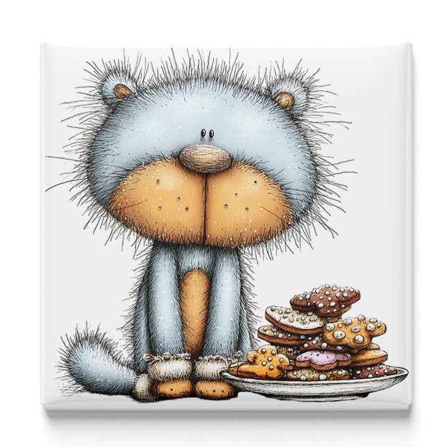 Imán de Navidad de Galletas de Gato Azul (Blue Cat Cookies Christmas Magnet by PiggyPrint Stickers.)