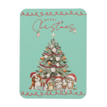 Imán de Navidad de mascotas lindas sobre fondo Aqu