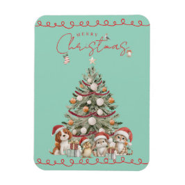 Imán de Navidad de mascotas lindas sobre fondo Aqu