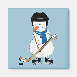 Imán de Navidad de muñeco de nieve de hockey