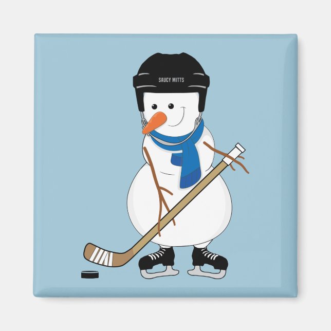 Imán de Navidad de muñeco de nieve de hockey (Frente)