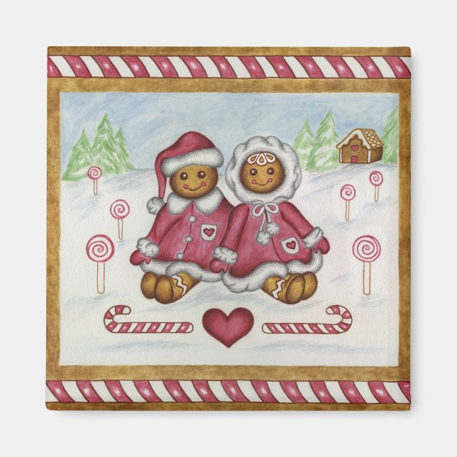 Imán de Navidad de Niño y Niña de Pan de Jengibre (Frente)
