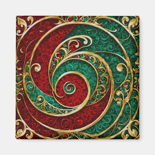 Imán de Navidad de oro rojo verde (Frente)