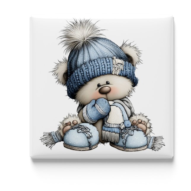 Imán de Navidad de Oso Azul Caprichoso (Whimsical Blue Bear Christmas Magnet by PiggyPrint Stickers.)