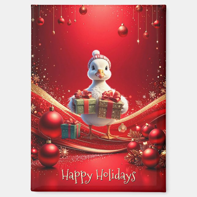 Imán de Navidad de pato lindo festivo (Anverso)
