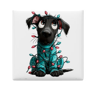 Imán de Navidad de Perro Negro Caprichoso