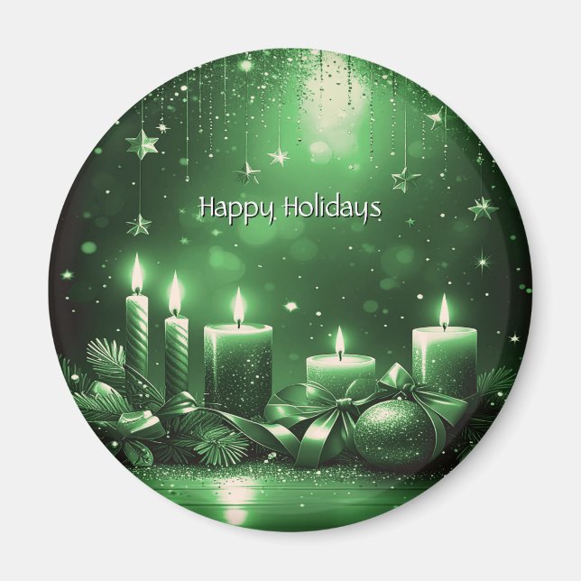 Imán de Navidad de Velas Verdes (Frente)