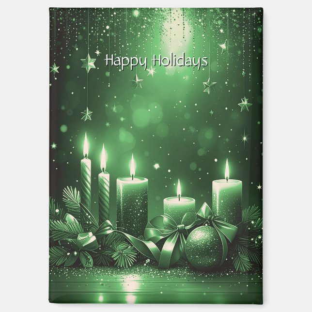 Imán de Navidad de Velas Verdes (Anverso)