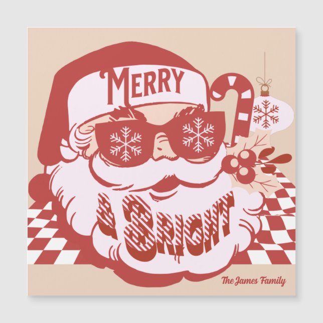 Imán de Navidad Retro Santa Alegre Brillante Groov (Anverso)