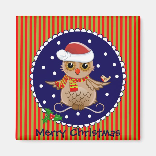 Imán de Navidades cortos con búho personalizado y  (Frente)