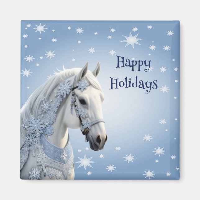 Imán de Navidades de vacaciones de caballos con co (Frente)
