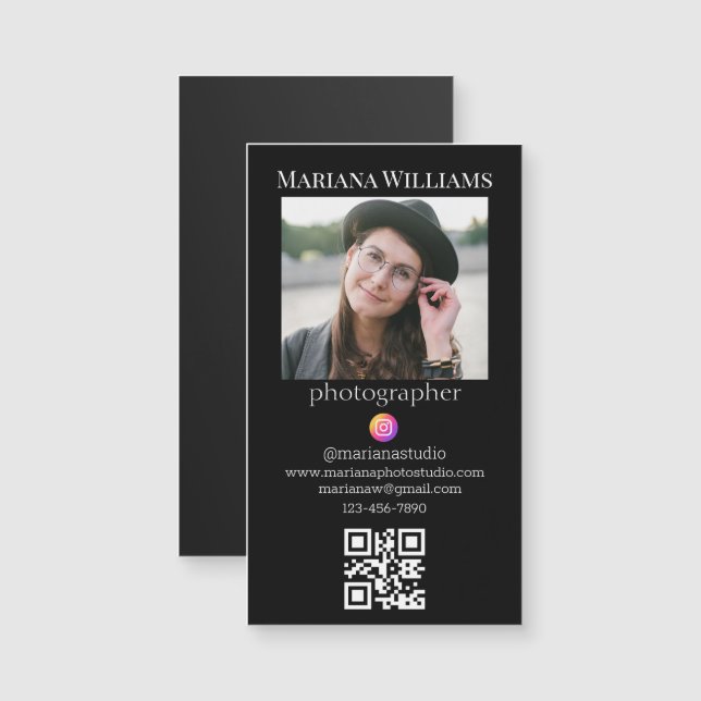 imán de negocios de fotografía con código qr para  (Anverso/Reverso)