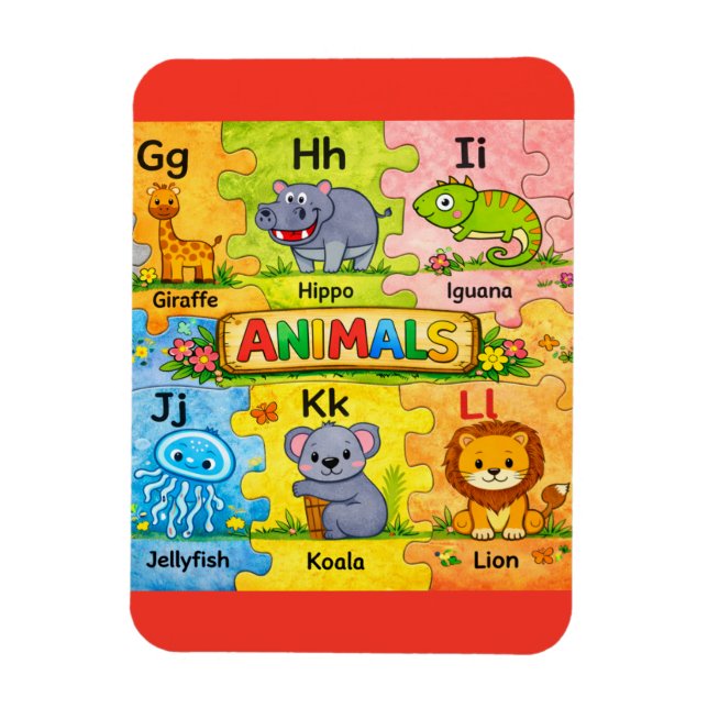 Imán de nevera alfabeto animal pre-K G-L (Vertical)