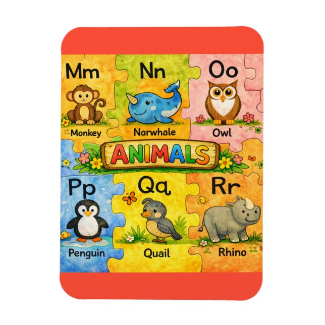 Imán de nevera alfabeto animal Pre-K M-R (Vertical)