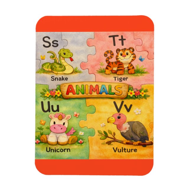 Imán de nevera alfabeto animal Pre-K S-V (Vertical)