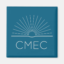Imán de nevera CMEC - cuadrado, turquesa con blanc