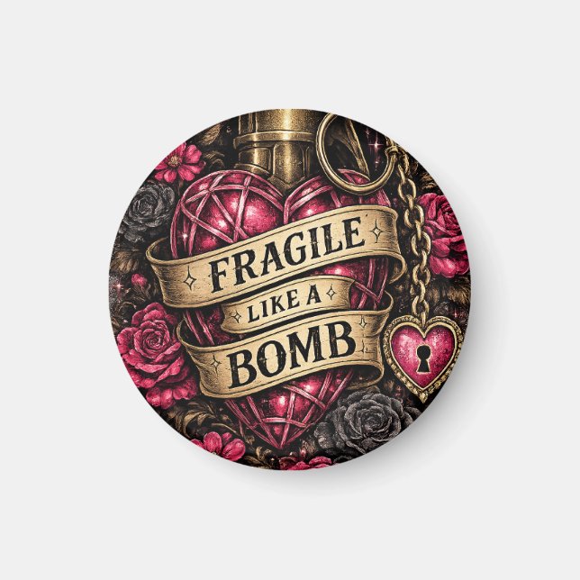 Imán de nevera como una bomba frágil (Frente)