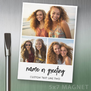 Imán de nevera con collage de 3 fotos y texto con