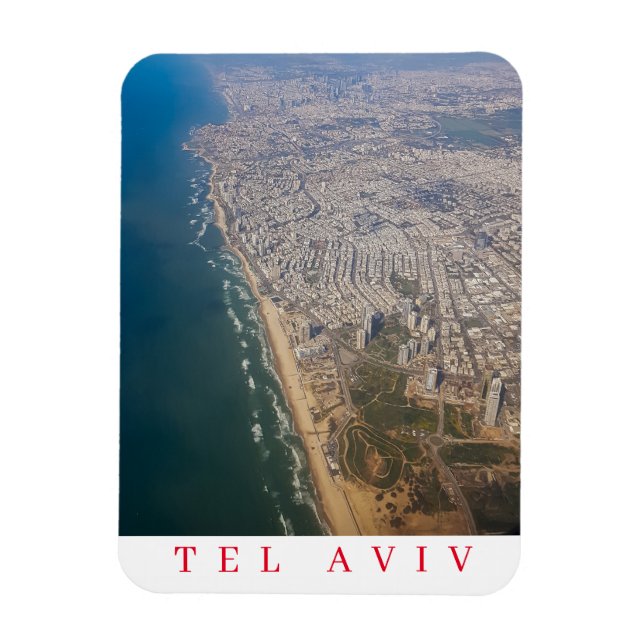 imán de nevera con vista aérea de Tel Aviv (Vertical)