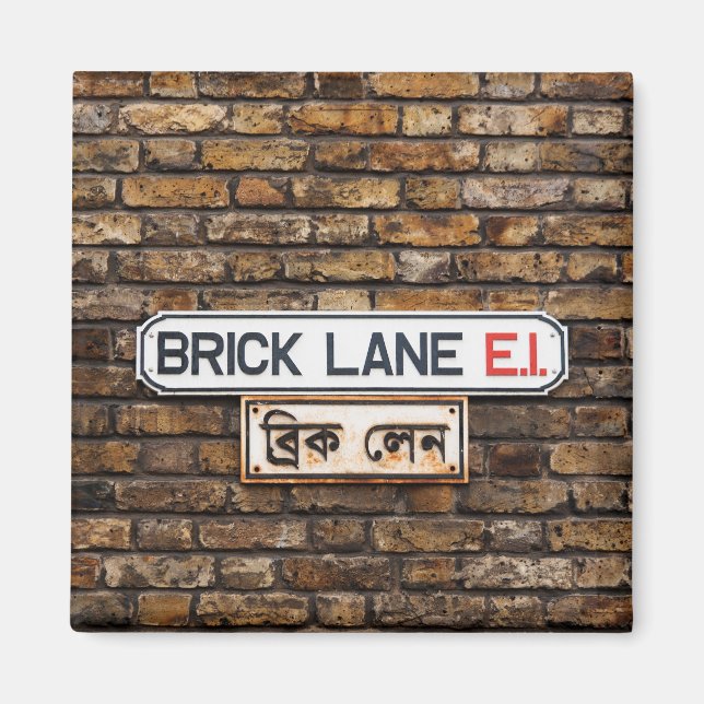 Imán de nevera cuadrado de Brick Lane E1 (Frente)