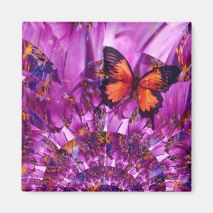 Imán de nevera de arte abstracto floral púrpura de