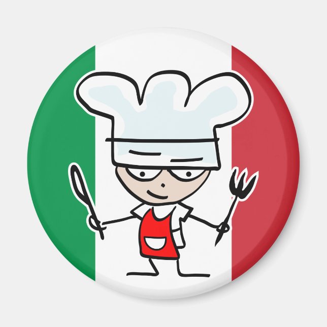 Imán de nevera de chef italiano con dibujos animad (Frente)
