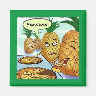 Imán de nevera de cómic divertido de pizza de piña