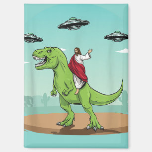 Imán de nevera de humor Jesús Dinosaurio OVNI Fe