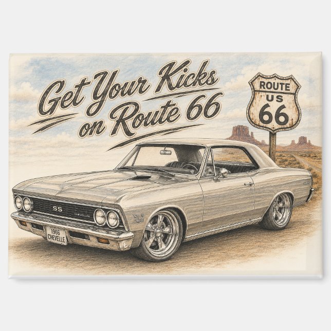 Imán de nevera de la ruta 66 vintage (Anverso)