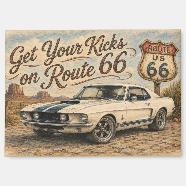 Imán de nevera de la Ruta 66 Vintage | (Anverso)