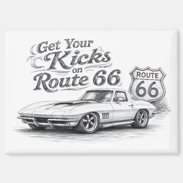 Imán de nevera de la Ruta 66 Vintage | (Anverso)