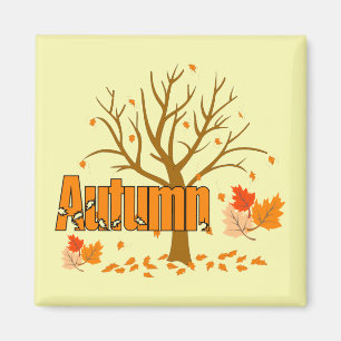 Imán de nevera de otoño con árbol y hojas
