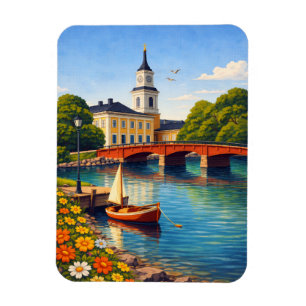 Imán de nevera de Oulu Finlandia Arte de viaje vin