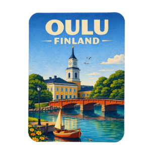 Imán de nevera de Oulu Finlandia Arte de viaje vin
